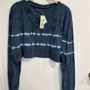 Aeropostale Navy Tie-Dye Long Sleeve Crop Top